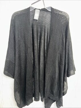 Vince Camuto Black Open-Front Knit Poncho Cardigan